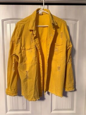 Yellow Distressed Button-Up Jacket
